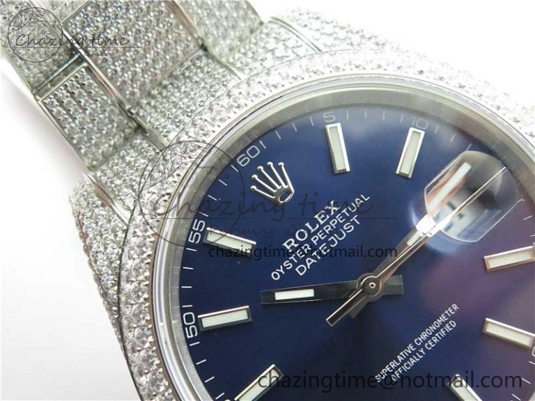 Effortless DateJust 41 126334 904 Full Paved Diamonds BP Maker Best Edition Blue Dial on Oyster Bracelet A 2543