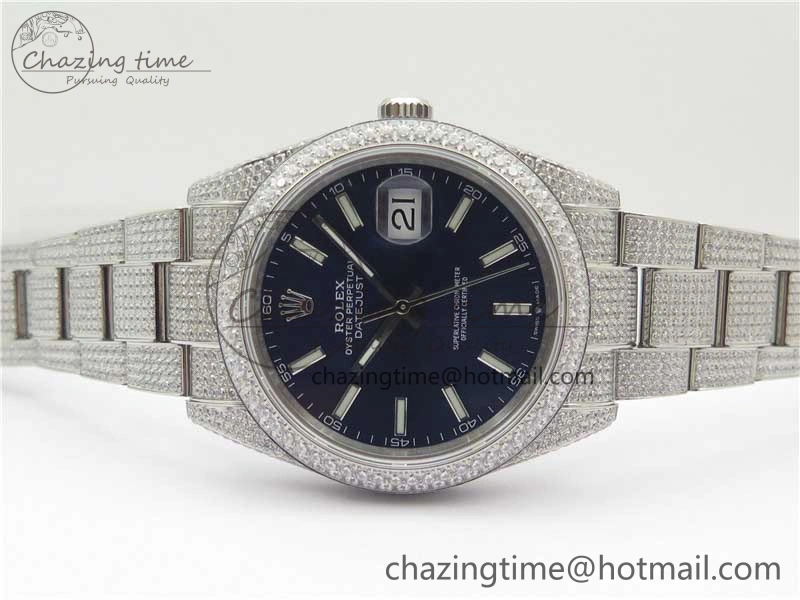 Effortless DateJust 41 126334 904 Full Paved Diamonds BP Maker Best Edition Blue Dial on Oyster Bracelet A 2543