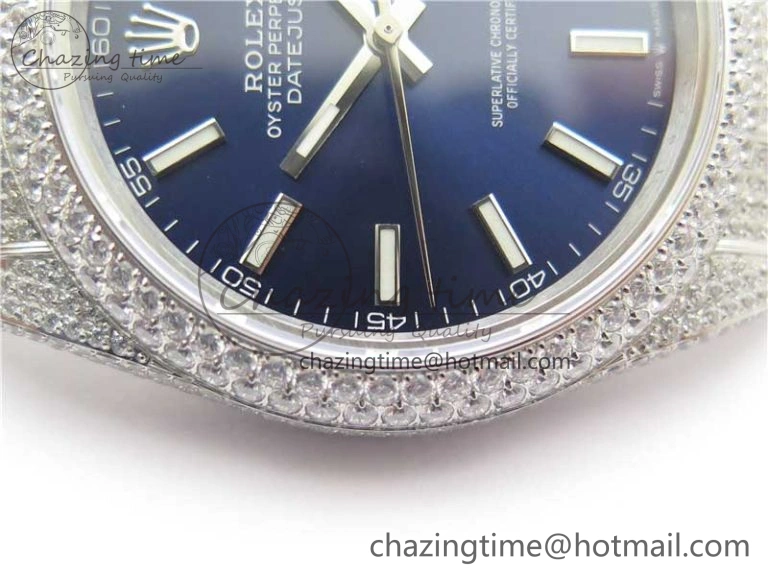 Effortless DateJust 41 126334 904 Full Paved Diamonds BP Maker Best Edition Blue Dial on Oyster Bracelet A 2543