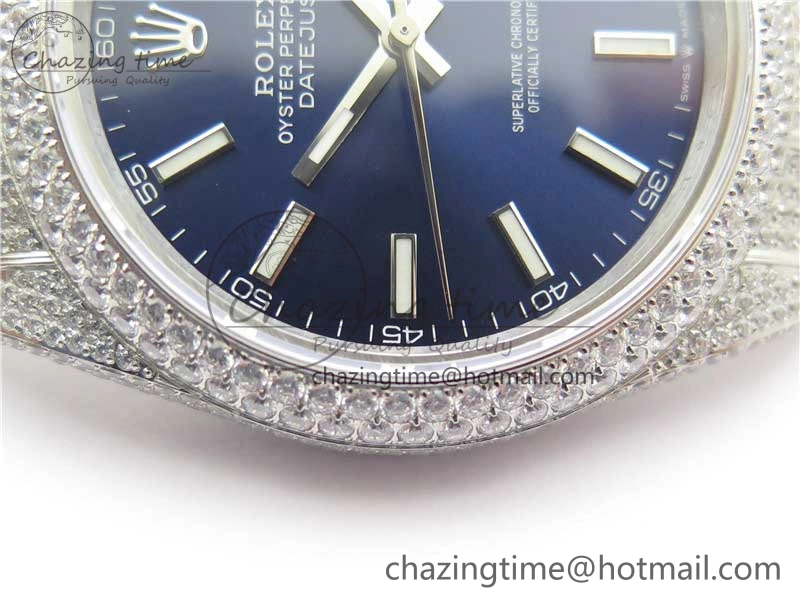 Effortless DateJust 41 126334 904 Full Paved Diamonds BP Maker Best Edition Blue Dial on Oyster Bracelet A 2543