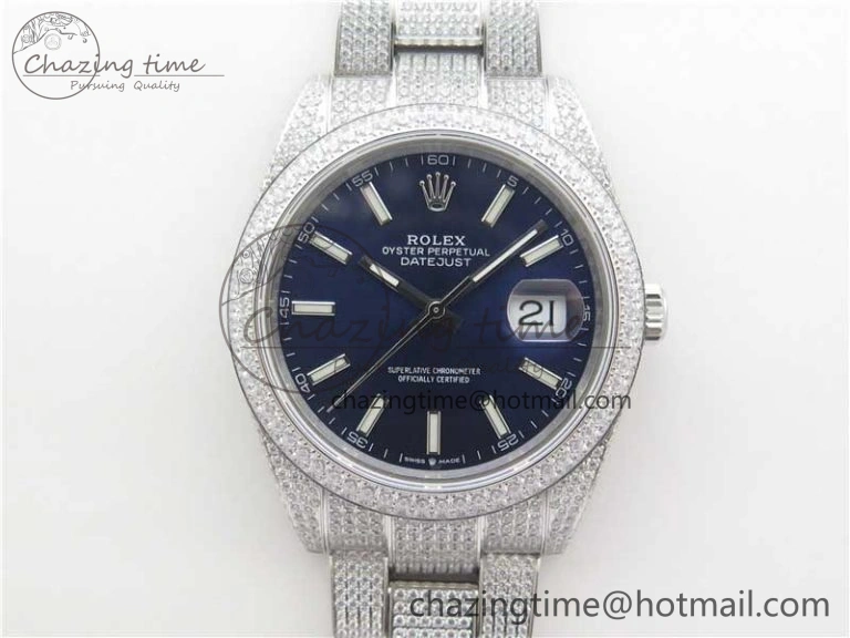 Effortless DateJust 41 126334 904 Full Paved Diamonds BP Maker Best Edition Blue Dial on Oyster Bracelet A 2543