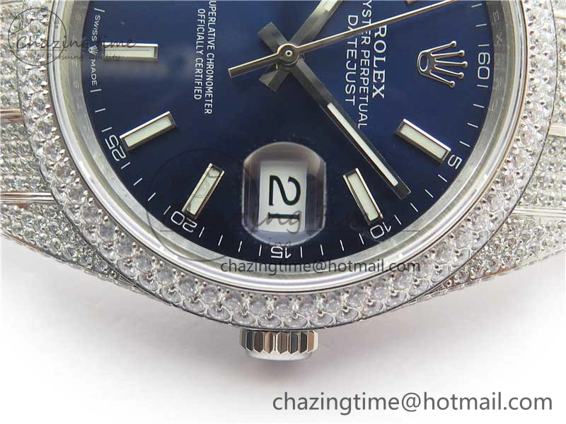 Effortless DateJust 41 126334 904 Full Paved Diamonds BP Maker Best Edition Blue Dial on Oyster Bracelet A 2543