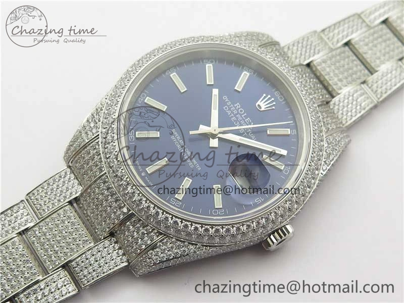 Effortless DateJust 41 126334 904 Full Paved Diamonds BP Maker Best Edition Blue Dial on Oyster Bracelet A 2543