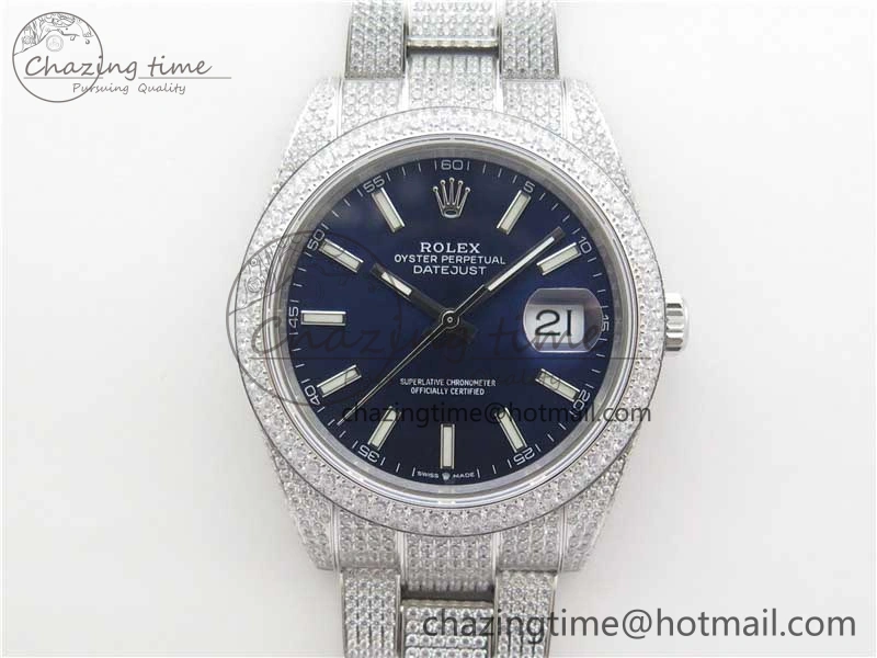 Effortless DateJust 41 126334 904 Full Paved Diamonds BP Maker Best Edition Blue Dial on Oyster Bracelet A 2543