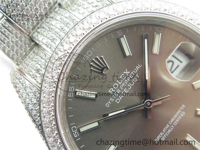 DateJust 41 126334 904 Full Paved Diamonds BP Maker Best Edition Gray Dial on Oyster Bracelet A Packable 2544