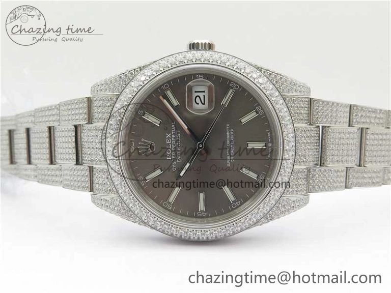 DateJust 41 126334 904 Full Paved Diamonds BP Maker Best Edition Gray Dial on Oyster Bracelet A Packable 2544