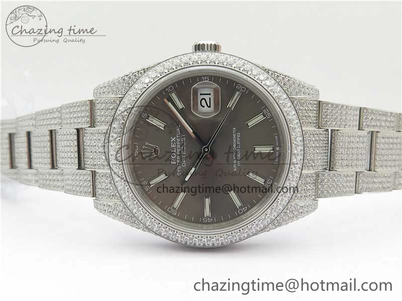 DateJust 41 126334 904 Full Paved Diamonds BP Maker Best Edition Gray Dial on Oyster Bracelet A Packable 2544