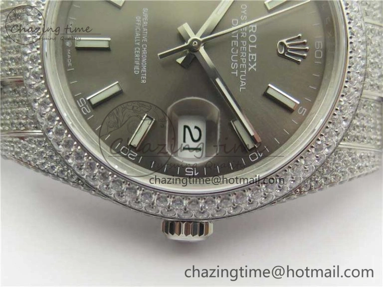 DateJust 41 126334 904 Full Paved Diamonds BP Maker Best Edition Gray Dial on Oyster Bracelet A Packable 2544