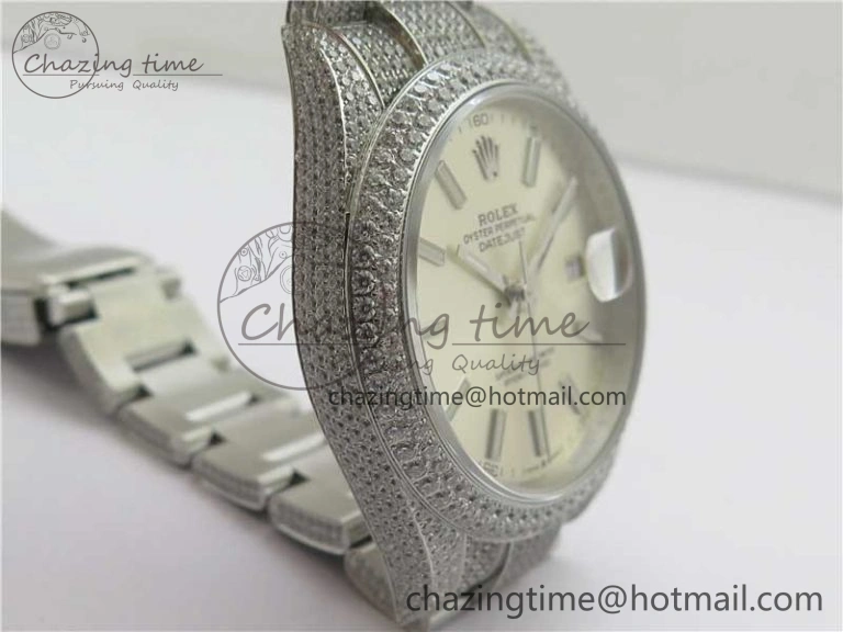 DateJust 41 126334 904 Full Paved Diamonds BP Maker Best Edition Silver Dial on Oyster Bracelet A Soft 2542