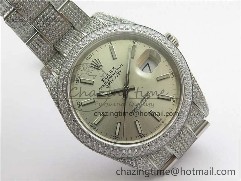 DateJust 41 126334 904 Full Paved Diamonds BP Maker Best Edition Silver Dial on Oyster Bracelet A Soft 2542