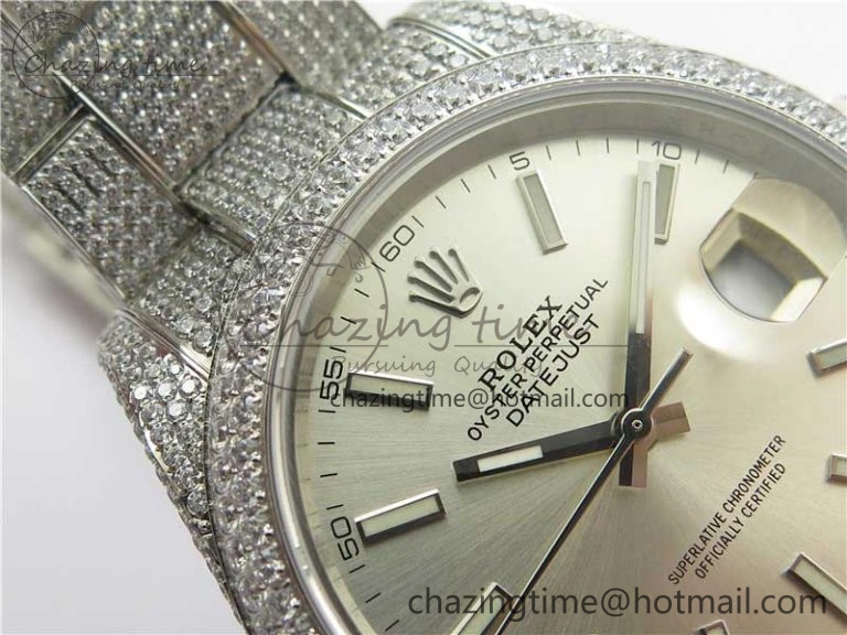 DateJust 41 126334 904 Full Paved Diamonds BP Maker Best Edition Silver Dial on Oyster Bracelet A Soft 2542