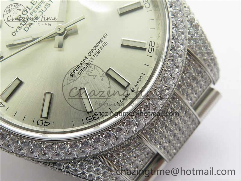 DateJust 41 126334 904 Full Paved Diamonds BP Maker Best Edition Silver Dial on Oyster Bracelet A Soft 2542