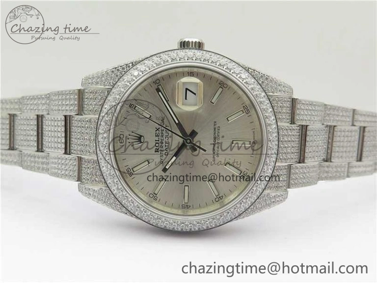 DateJust 41 126334 904 Full Paved Diamonds BP Maker Best Edition Silver Dial on Oyster Bracelet A Soft 2542
