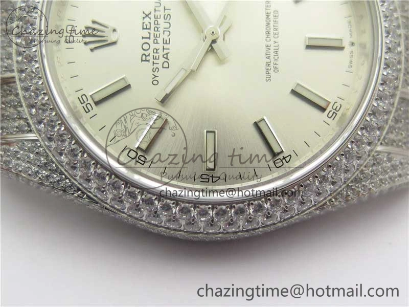 DateJust 41 126334 904 Full Paved Diamonds BP Maker Best Edition Silver Dial on Oyster Bracelet A Soft 2542