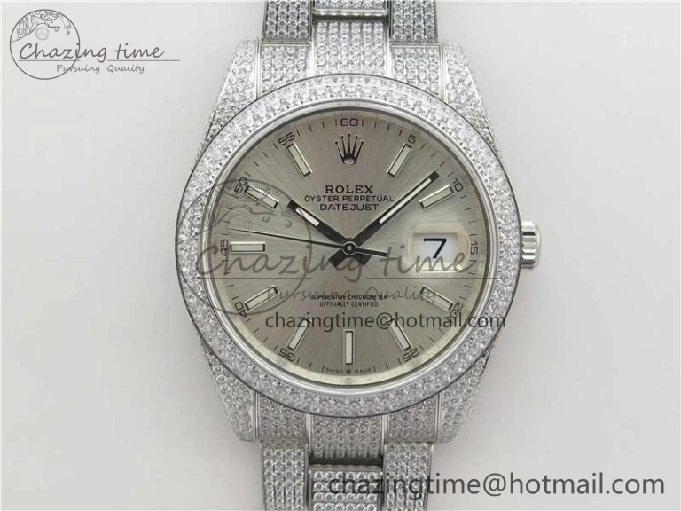 DateJust 41 126334 904 Full Paved Diamonds BP Maker Best Edition Silver Dial on Oyster Bracelet A Soft 2542