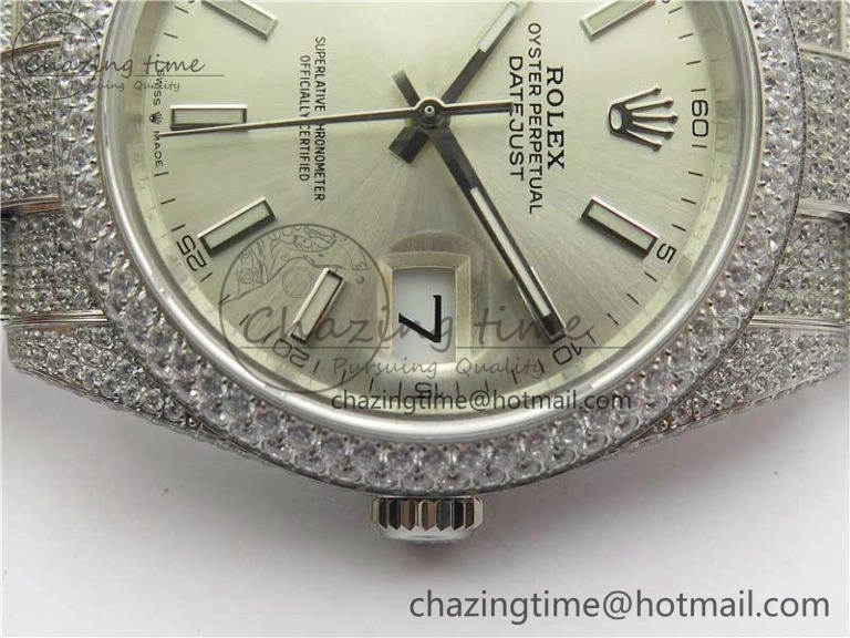 DateJust 41 126334 904 Full Paved Diamonds BP Maker Best Edition Silver Dial on Oyster Bracelet A Soft 2542
