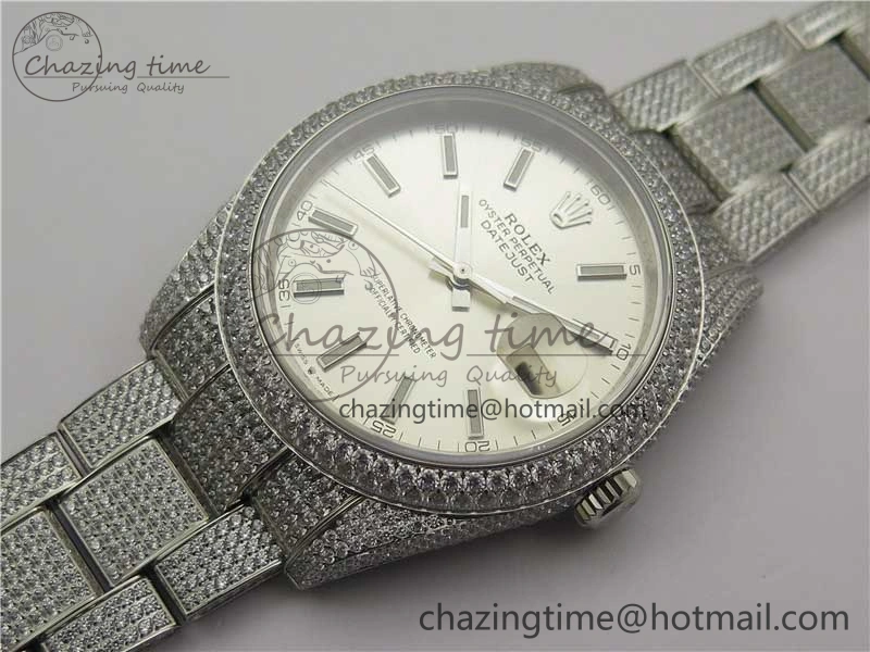 DateJust 41 126334 904 Full Paved Diamonds BP Maker Best Edition Silver Dial on Oyster Bracelet A Soft 2542