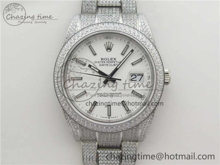 DateJust 41 126334 904 Full Paved Diamonds BP Maker Best Edition White Dial on Oyster Bracelet A Durable 2546