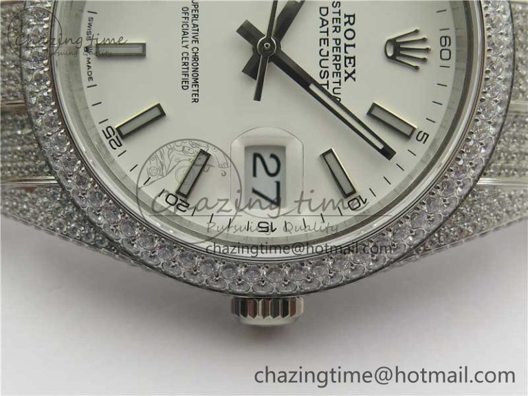 DateJust 41 126334 904 Full Paved Diamonds BP Maker Best Edition White Dial on Oyster Bracelet A Durable 2546