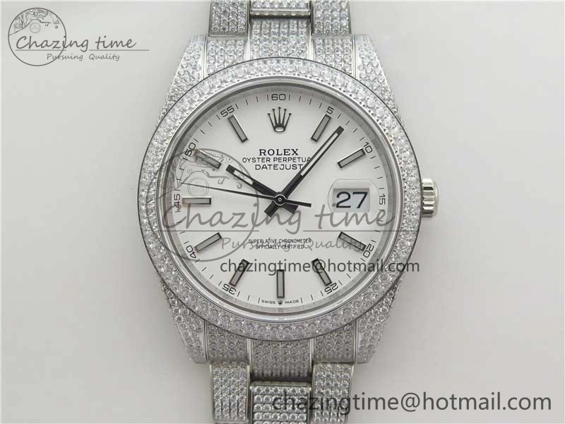 DateJust 41 126334 904 Full Paved Diamonds BP Maker Best Edition White Dial on Oyster Bracelet A Durable 2546