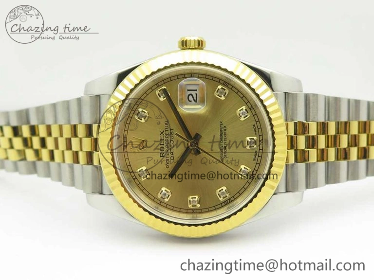 UrbanStyle DateJust 41 126334 904L SS YG DJF 1:1 Best Edition Gold Dial Diamond Markers on SS YG Jubilee Bracelet A 3250