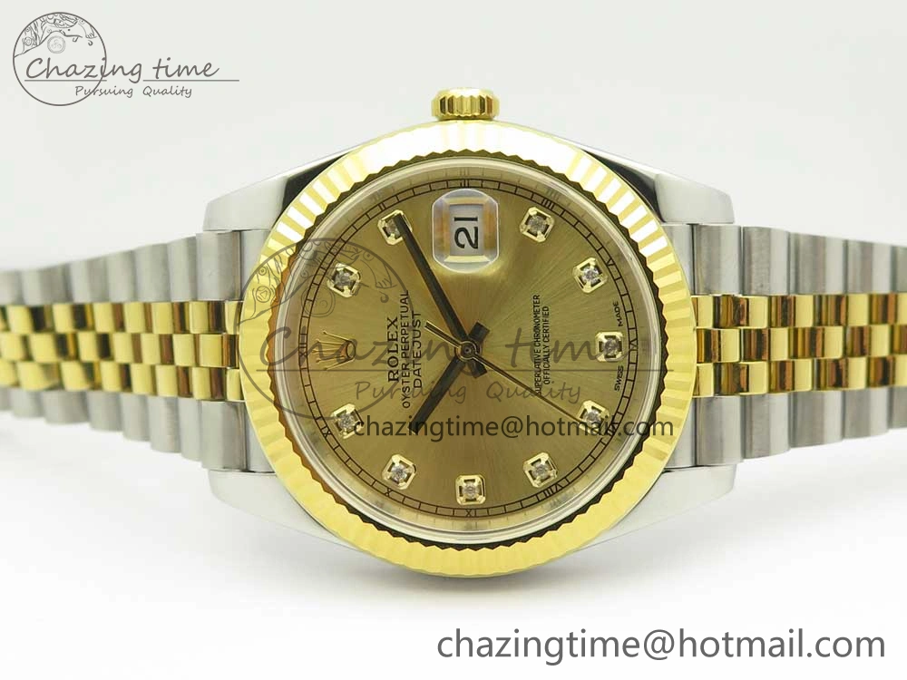 UrbanStyle DateJust 41 126334 904L SS YG DJF 1:1 Best Edition Gold Dial Diamond Markers on SS YG Jubilee Bracelet A 3250