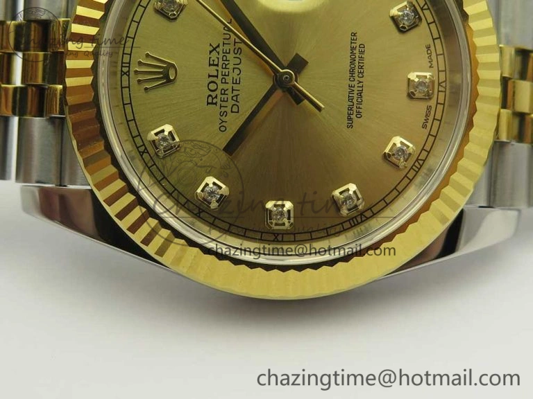 UrbanStyle DateJust 41 126334 904L SS YG DJF 1:1 Best Edition Gold Dial Diamond Markers on SS YG Jubilee Bracelet A 3250