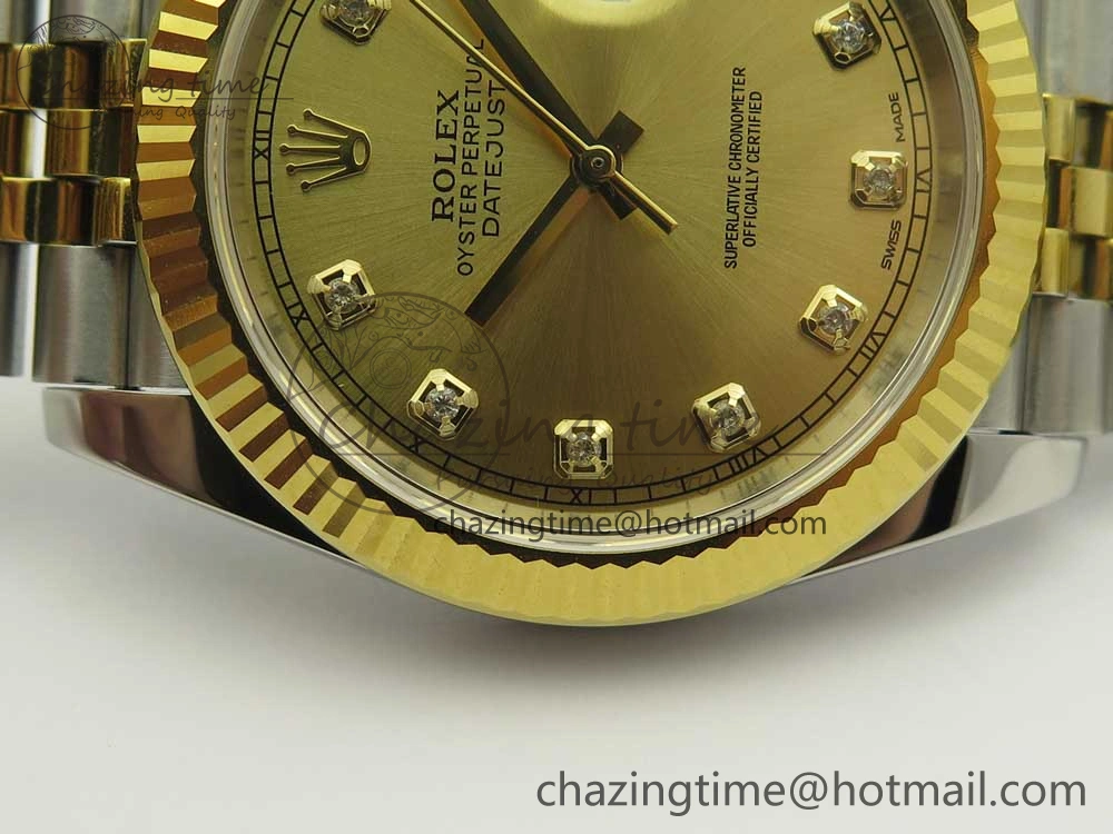 UrbanStyle DateJust 41 126334 904L SS YG DJF 1:1 Best Edition Gold Dial Diamond Markers on SS YG Jubilee Bracelet A 3250
