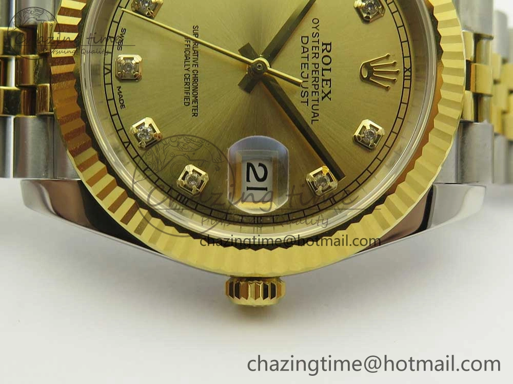 UrbanStyle DateJust 41 126334 904L SS YG DJF 1:1 Best Edition Gold Dial Diamond Markers on SS YG Jubilee Bracelet A 3250