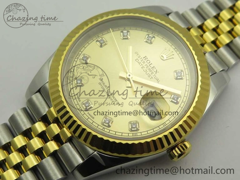 UrbanStyle DateJust 41 126334 904L SS YG DJF 1:1 Best Edition Gold Dial Diamond Markers on SS YG Jubilee Bracelet A 3250