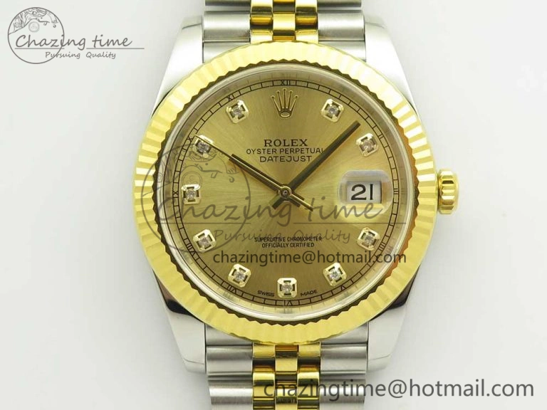 UrbanStyle DateJust 41 126334 904L SS YG DJF 1:1 Best Edition Gold Dial Diamond Markers on SS YG Jubilee Bracelet A 3250