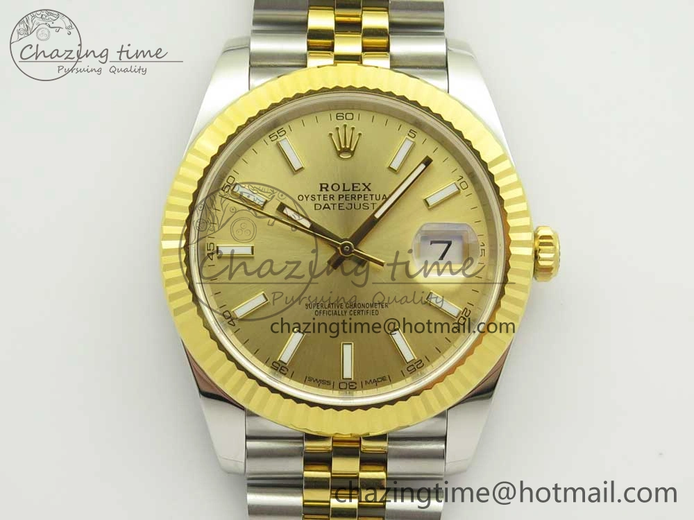Sleek DateJust 41 126334 904L SS YG DJF 1:1 Best Edition Gold Dial Sticks Markers on SS YG Jubilee Bracelet A 3249