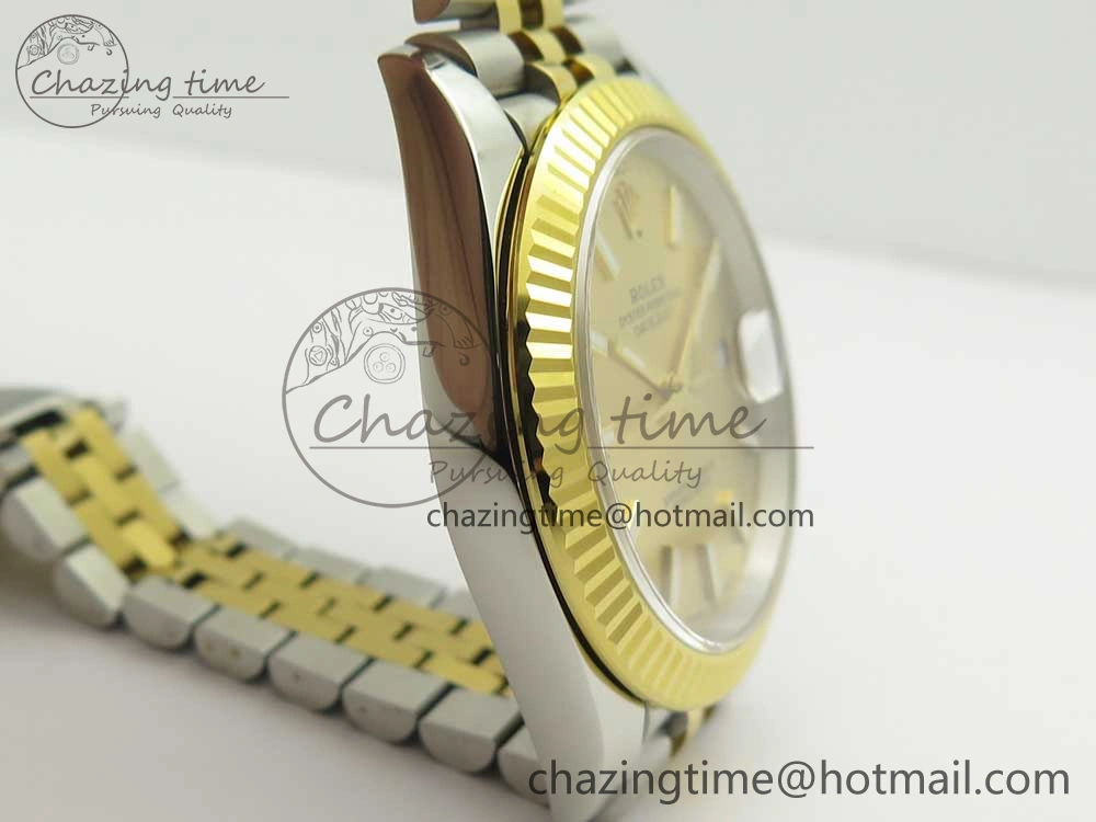 Sleek DateJust 41 126334 904L SS YG DJF 1:1 Best Edition Gold Dial Sticks Markers on SS YG Jubilee Bracelet A 3249
