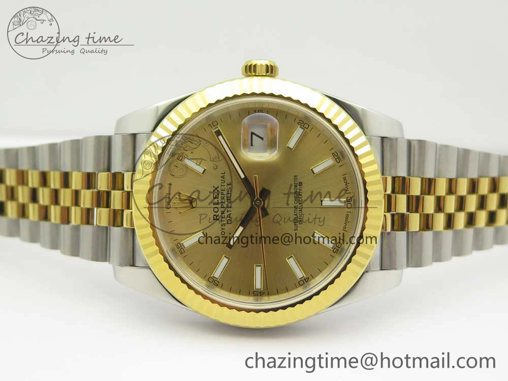 Sleek DateJust 41 126334 904L SS YG DJF 1:1 Best Edition Gold Dial Sticks Markers on SS YG Jubilee Bracelet A 3249