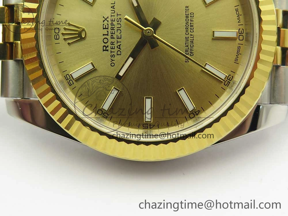 Sleek DateJust 41 126334 904L SS YG DJF 1:1 Best Edition Gold Dial Sticks Markers on SS YG Jubilee Bracelet A 3249