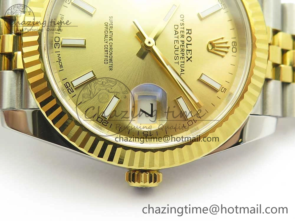 Sleek DateJust 41 126334 904L SS YG DJF 1:1 Best Edition Gold Dial Sticks Markers on SS YG Jubilee Bracelet A 3249