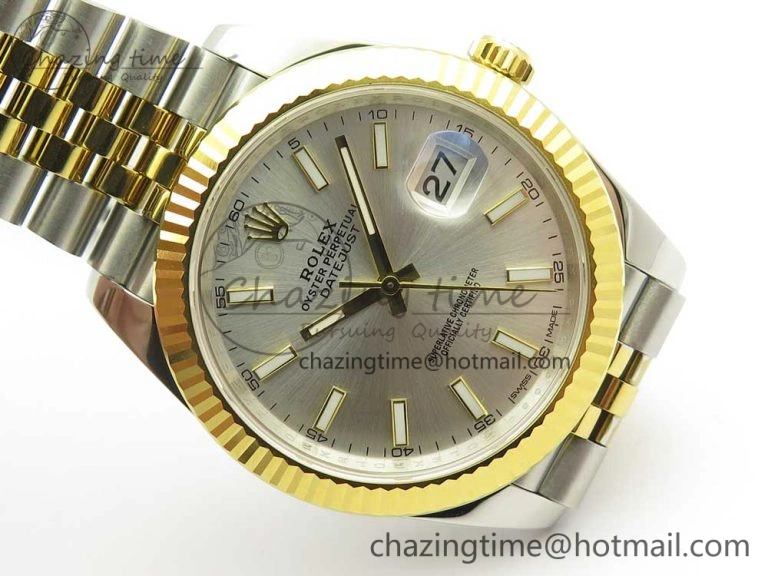 DateJust 41 126334 904L SS YG DJF 1:1 Best Edition Silver Dial Stick Markers on SS YG Jubilee Bracelet A Soft 3247