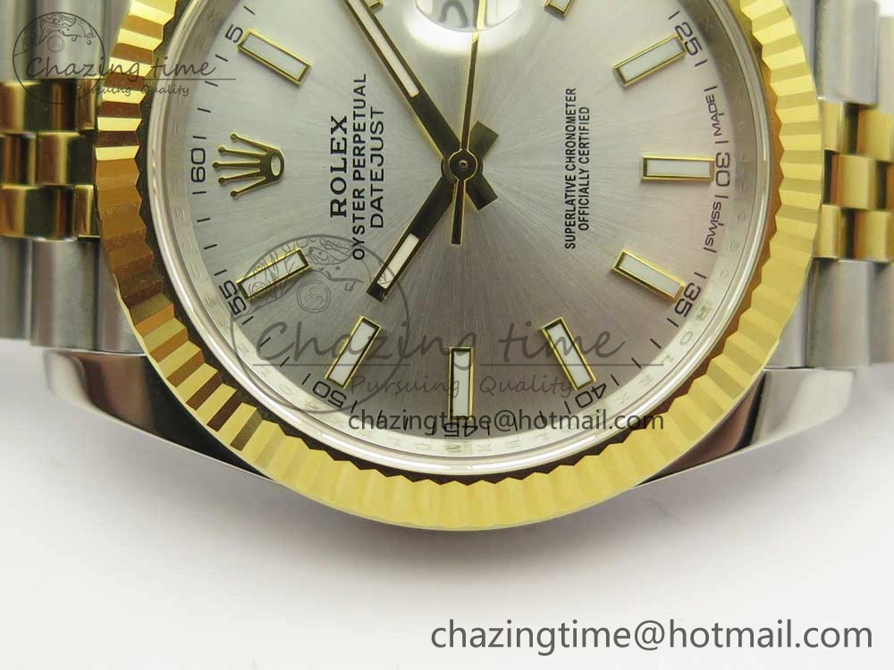 DateJust 41 126334 904L SS YG DJF 1:1 Best Edition Silver Dial Stick Markers on SS YG Jubilee Bracelet A Soft 3247