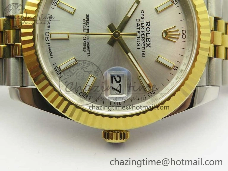 DateJust 41 126334 904L SS YG DJF 1:1 Best Edition Silver Dial Stick Markers on SS YG Jubilee Bracelet A Soft 3247