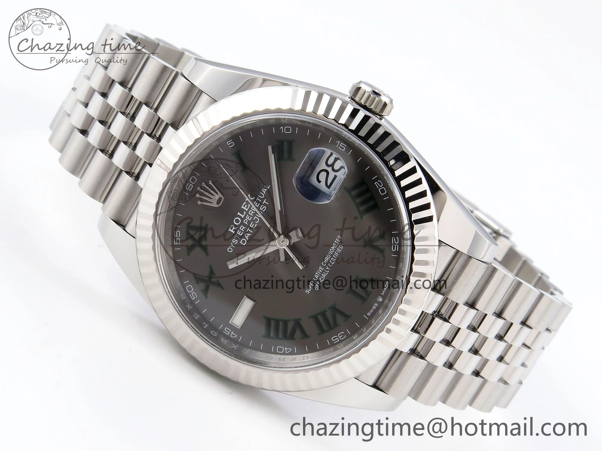 DateJust 41 126334 C+F 1:1 Best Edition 904L Steel Gray Dial Green Roman on SS Jubilee Bracelet VR FastDry 1390