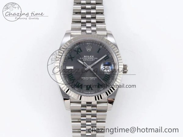 DateJust 41 126334 C+F 1:1 Best Edition 904L Steel Gray Dial Green Roman on SS Jubilee Bracelet VR FastDry 1390
