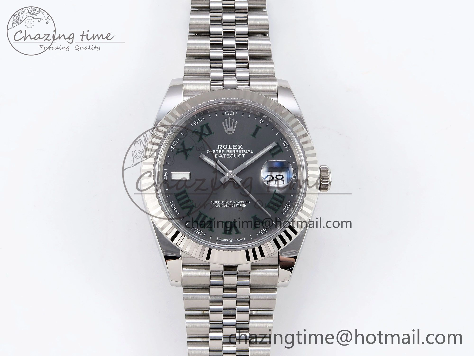 DateJust 41 126334 C+F 1:1 Best Edition 904L Steel Gray Dial Green Roman on SS Jubilee Bracelet VR FastDry 1390