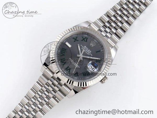 DateJust 41 126334 C+F 1:1 Best Edition 904L Steel Gray Dial Green Roman on SS Jubilee Bracelet VR FastDry 1390