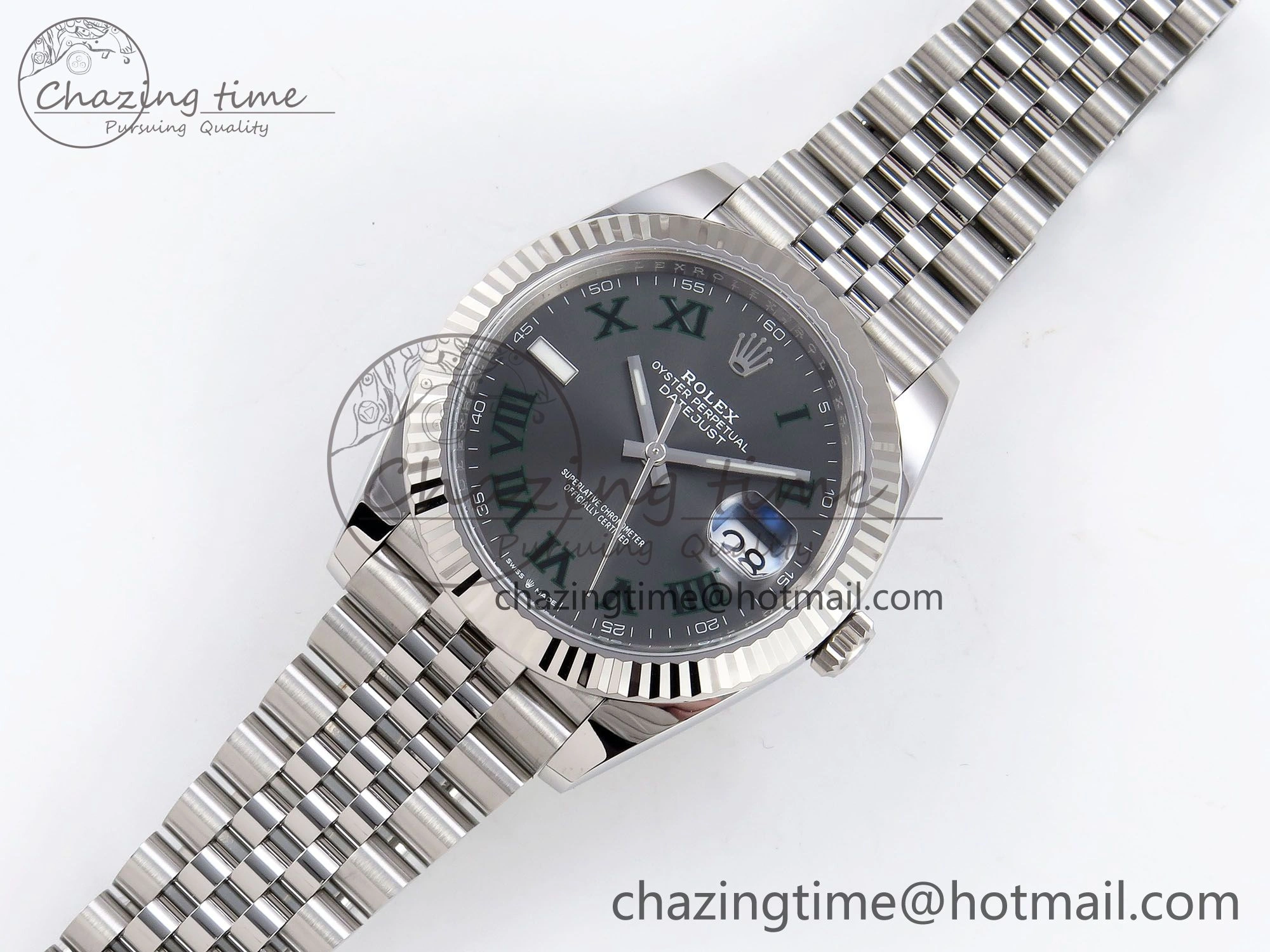 DateJust 41 126334 C+F 1:1 Best Edition 904L Steel Gray Dial Green Roman on SS Jubilee Bracelet VR FastDry 1390