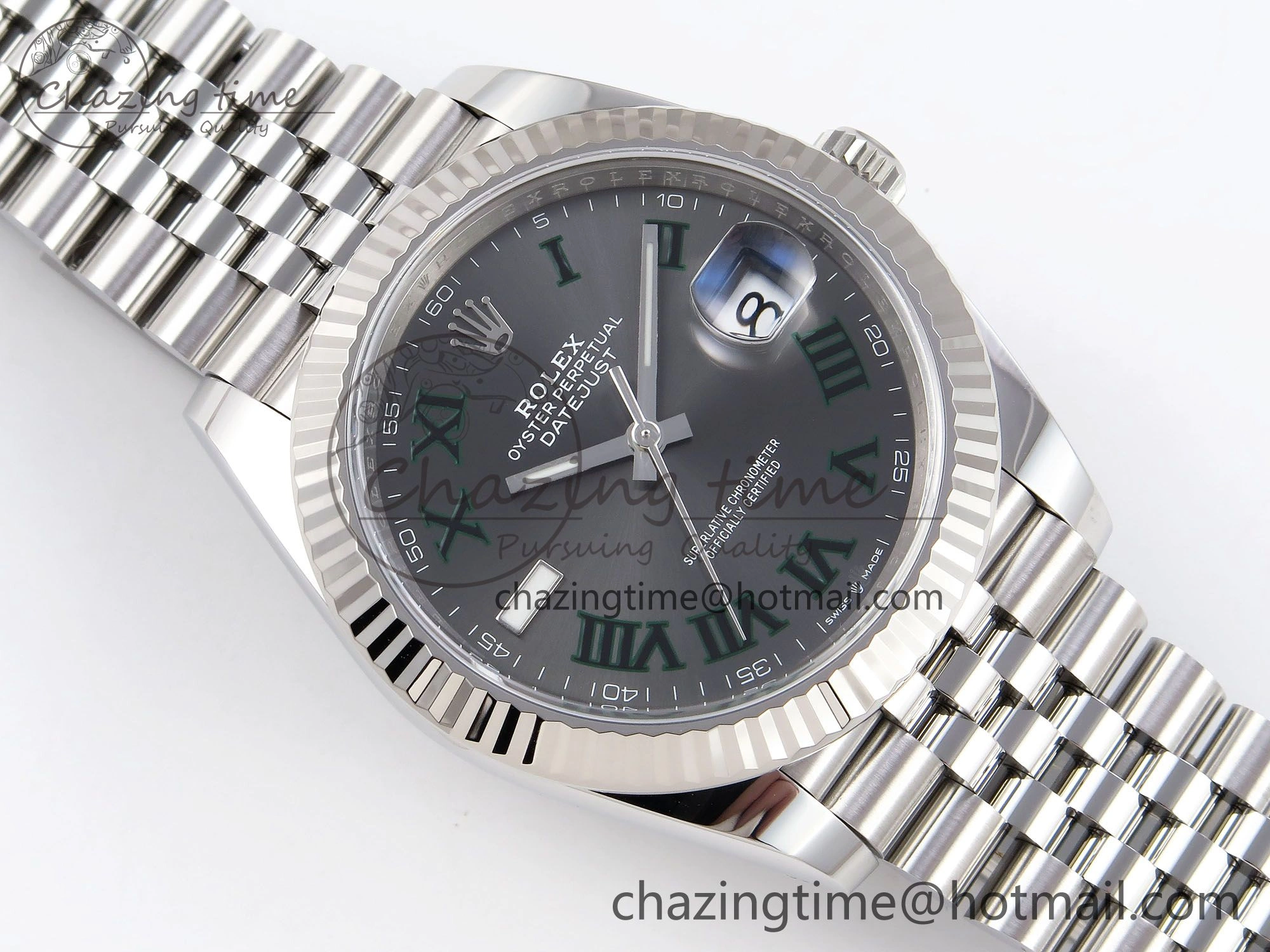 DateJust 41 126334 C+F 1:1 Best Edition 904L Steel Gray Dial Green Roman on SS Jubilee Bracelet VR FastDry 1390
