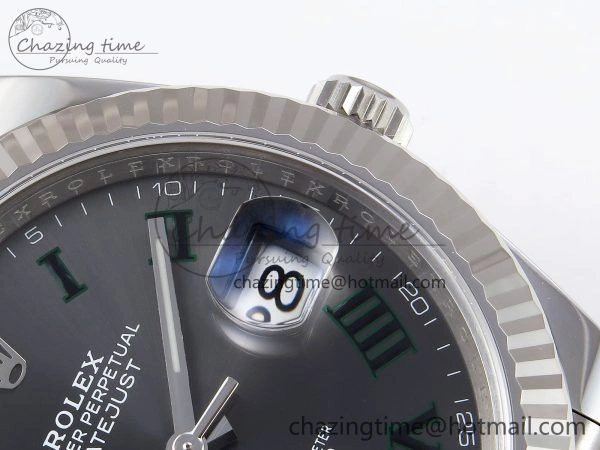 DateJust 41 126334 C+F 1:1 Best Edition 904L Steel Gray Dial Green Roman on SS Jubilee Bracelet VR FastDry 1390