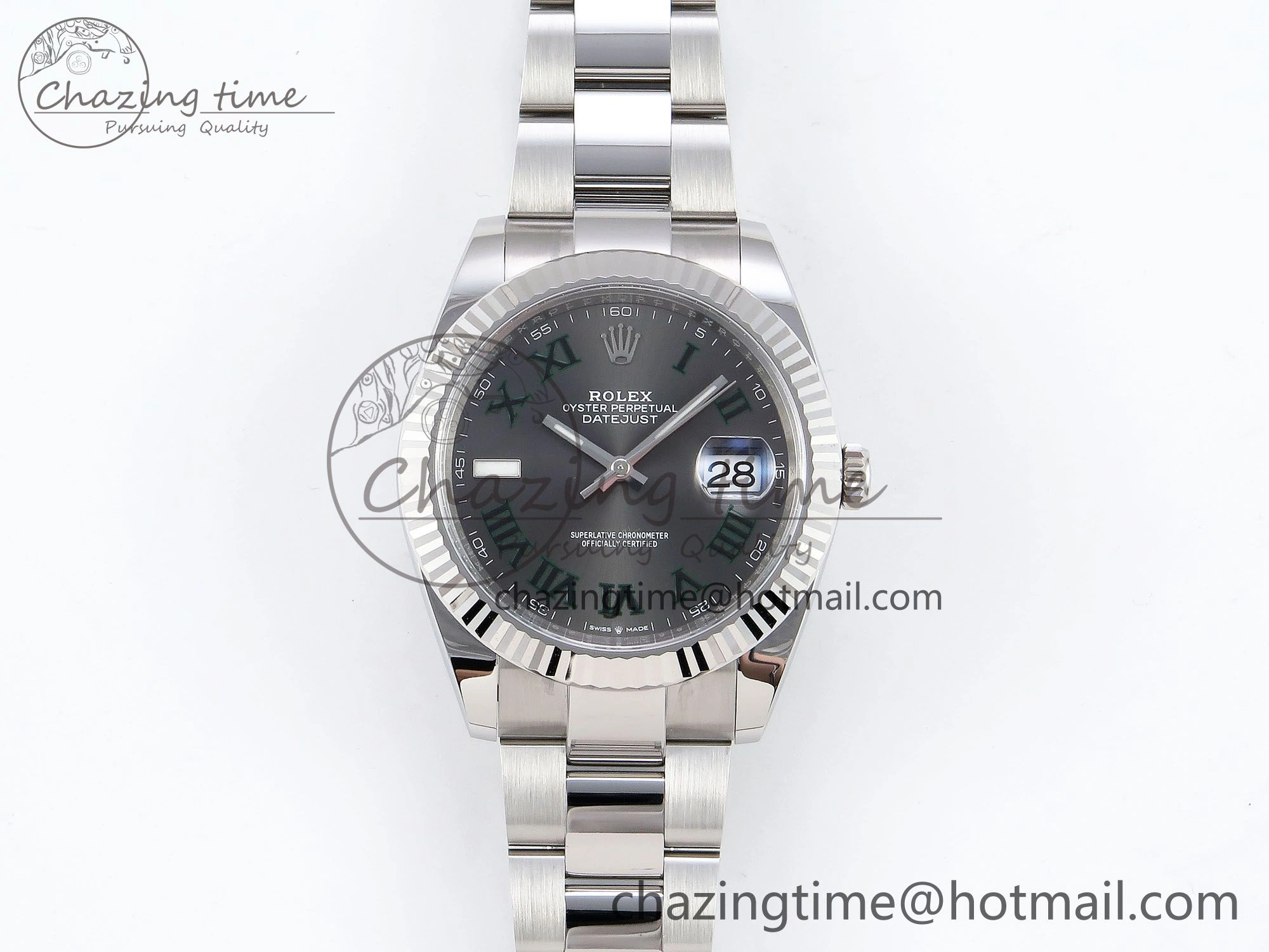DateJust 41 126334 C+F 1:1 Best Edition 904L Steel Gray Dial Green Roman on SS Oyster Bracelet VR UrbanStyle 1406