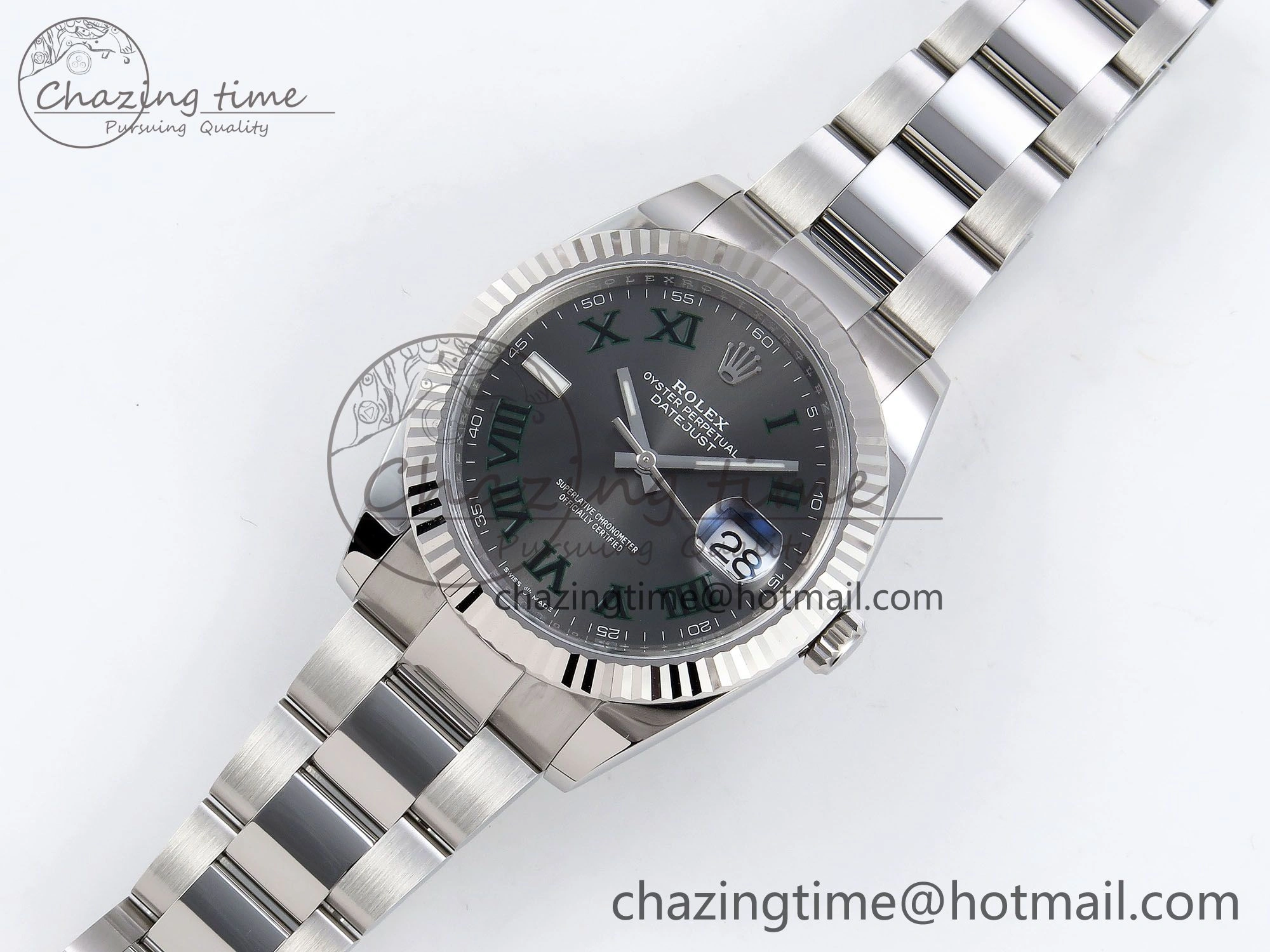 DateJust 41 126334 C+F 1:1 Best Edition 904L Steel Gray Dial Green Roman on SS Oyster Bracelet VR UrbanStyle 1406