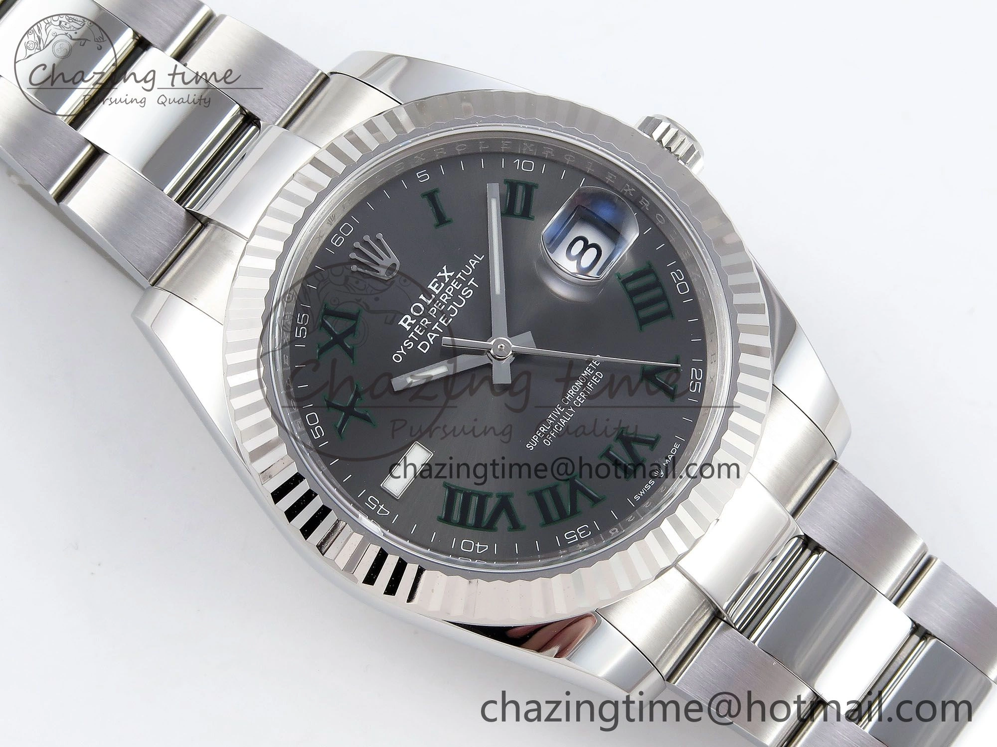 DateJust 41 126334 C+F 1:1 Best Edition 904L Steel Gray Dial Green Roman on SS Oyster Bracelet VR UrbanStyle 1406
