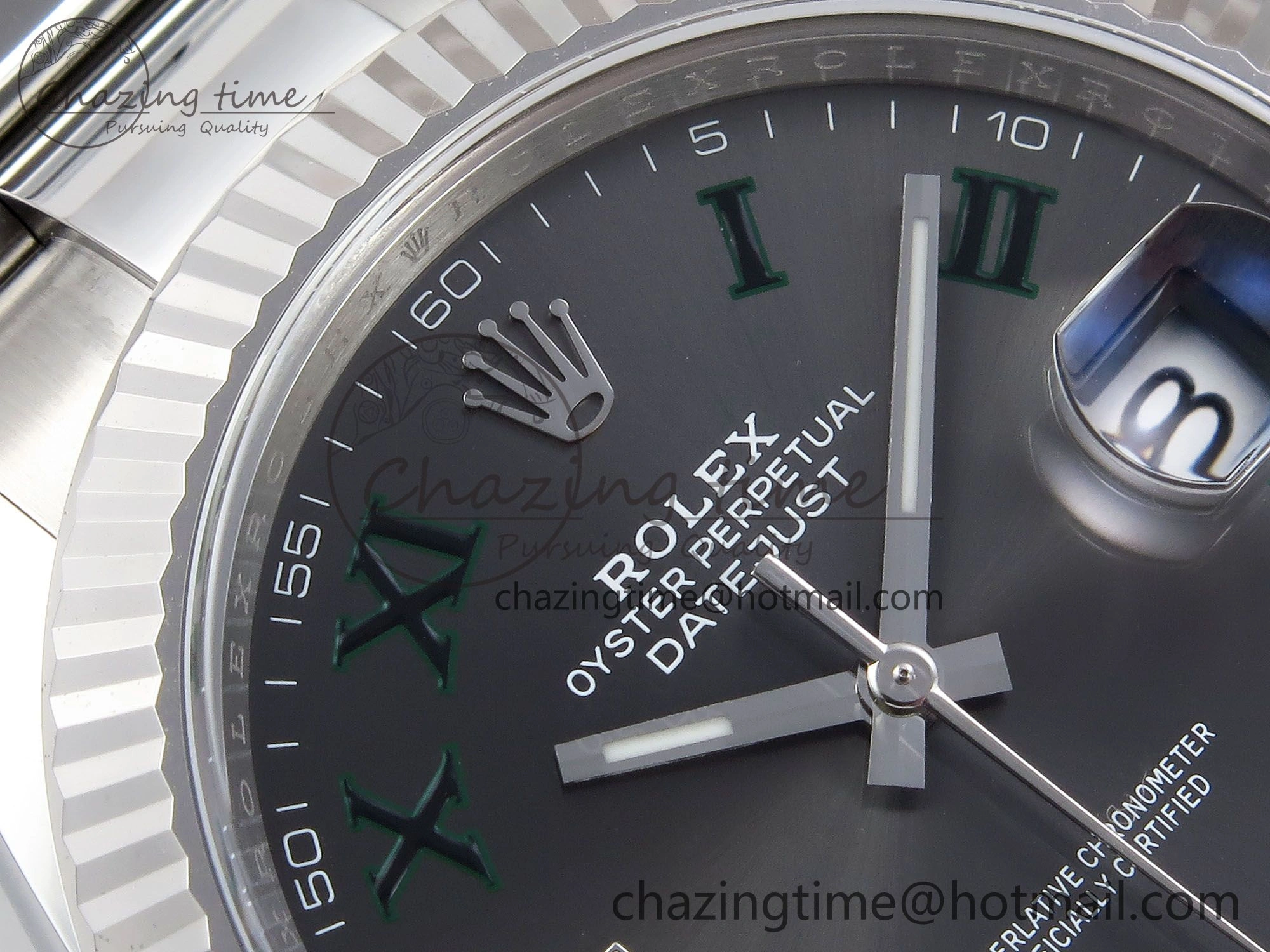 DateJust 41 126334 C+F 1:1 Best Edition 904L Steel Gray Dial Green Roman on SS Oyster Bracelet VR UrbanStyle 1406